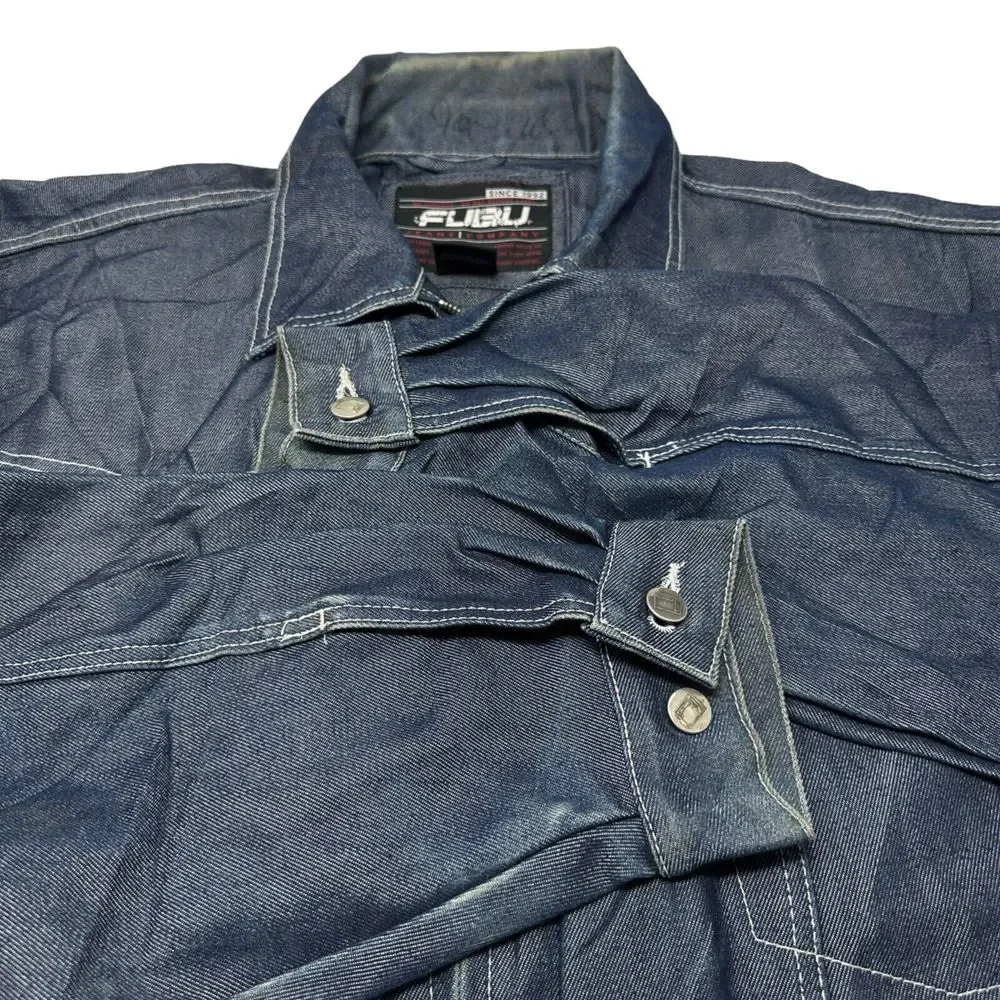 FUBU The Collection Blue‎ Denim Jacket Button Y2K 90s 3XL XXXL